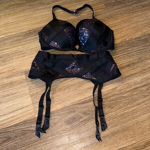 Victoria’s Secret Black Glitter Women's Bra and garter